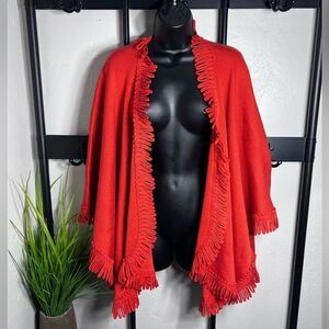 Coldwater Creek Fringe Ruana wrap open-front cardigan Rust One Size